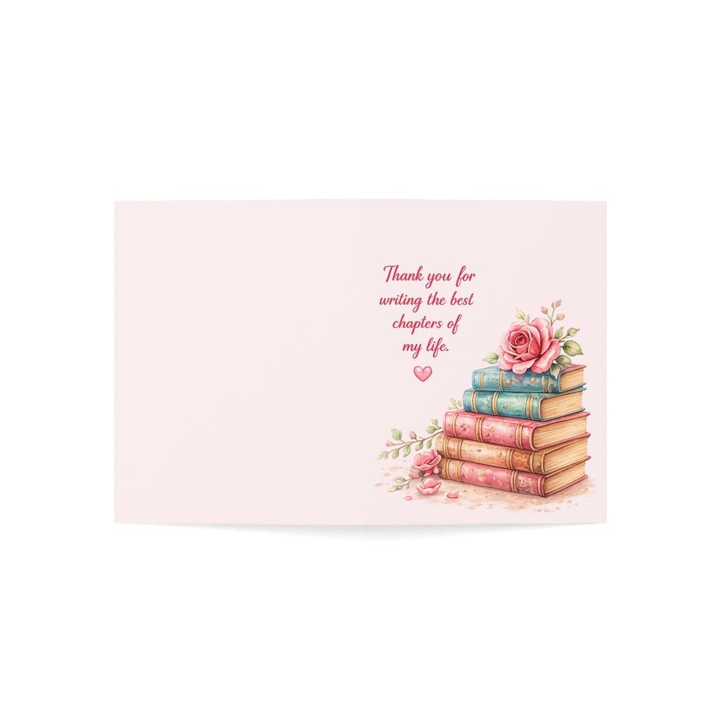 Anniversary Card — "Thank you for writing the best chapters of my life" Floral Bookstack Greeting Card (1/10/30/50pcs)