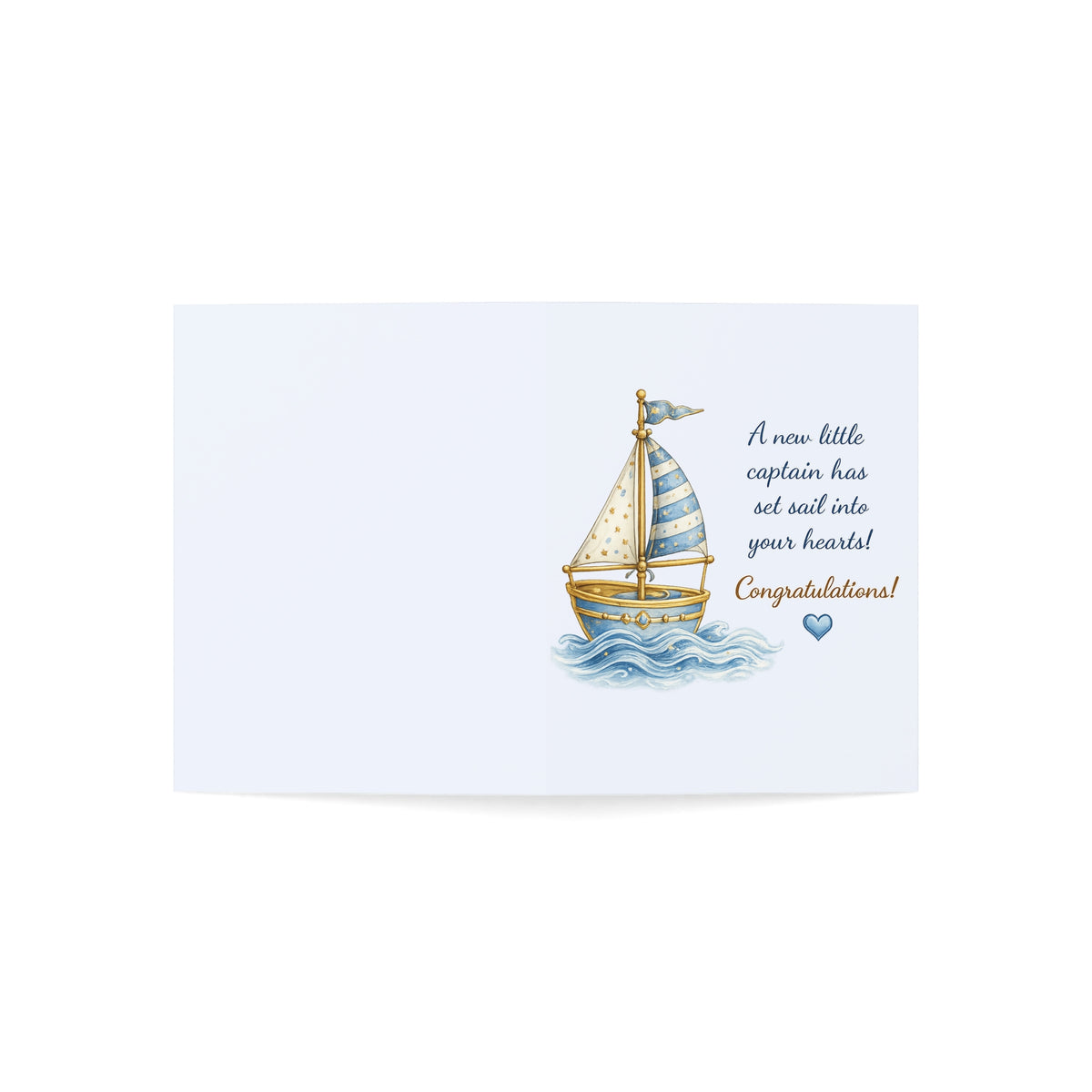 Nautical Baby Boy Greeting Card — "A new little captain has set sail into your hearts!" (Pack of 1, 10, 30, 50)