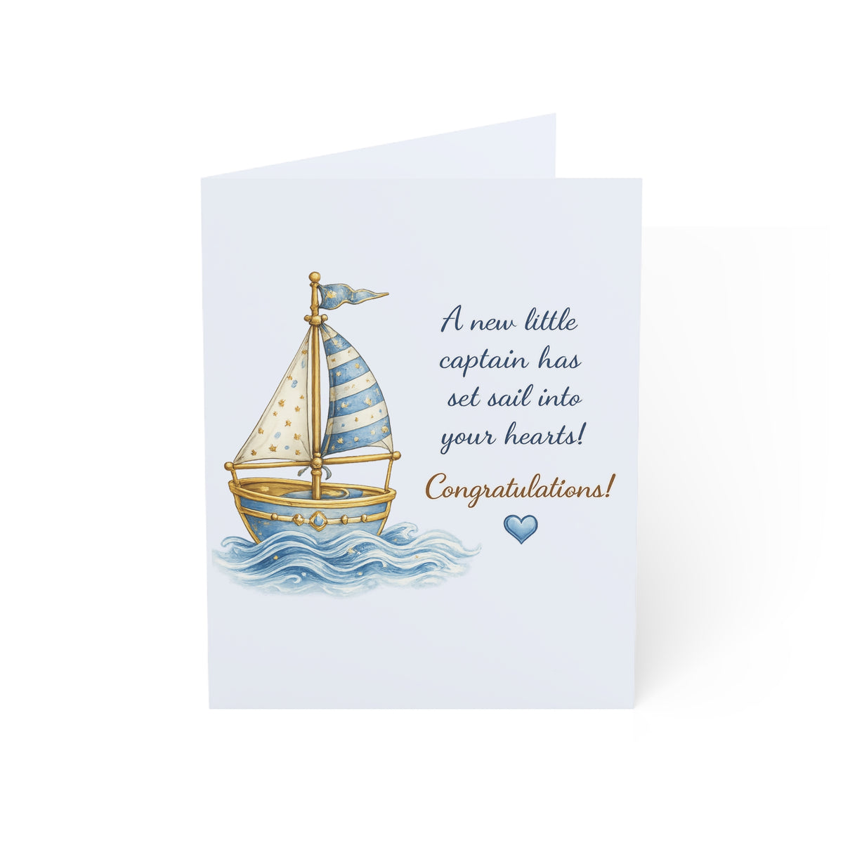 Nautical Baby Boy Greeting Card — "A new little captain has set sail into your hearts!" (Pack of 1, 10, 30, 50)