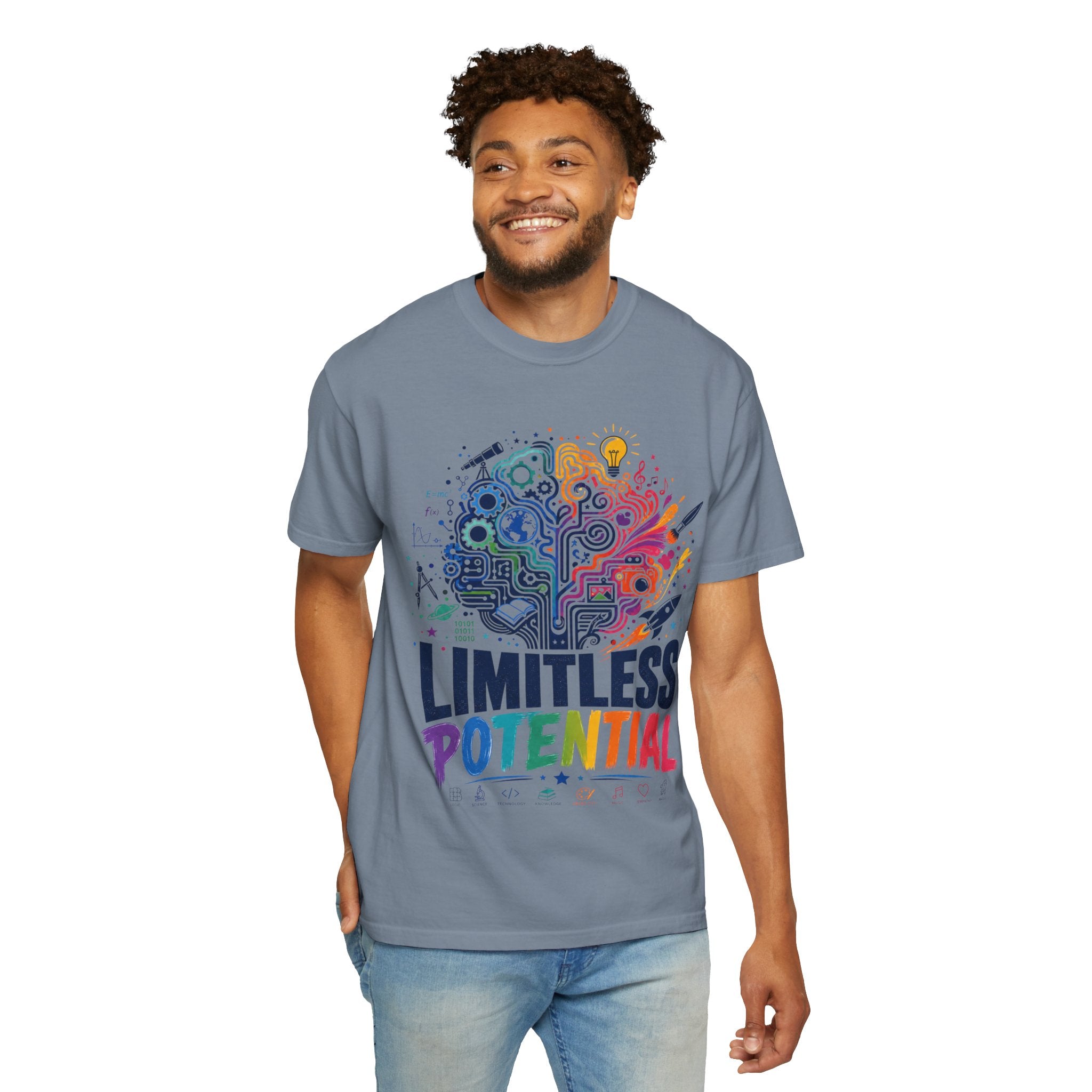Limitless Potential T-Shirt — Inspirational Brain & Rainbow Design