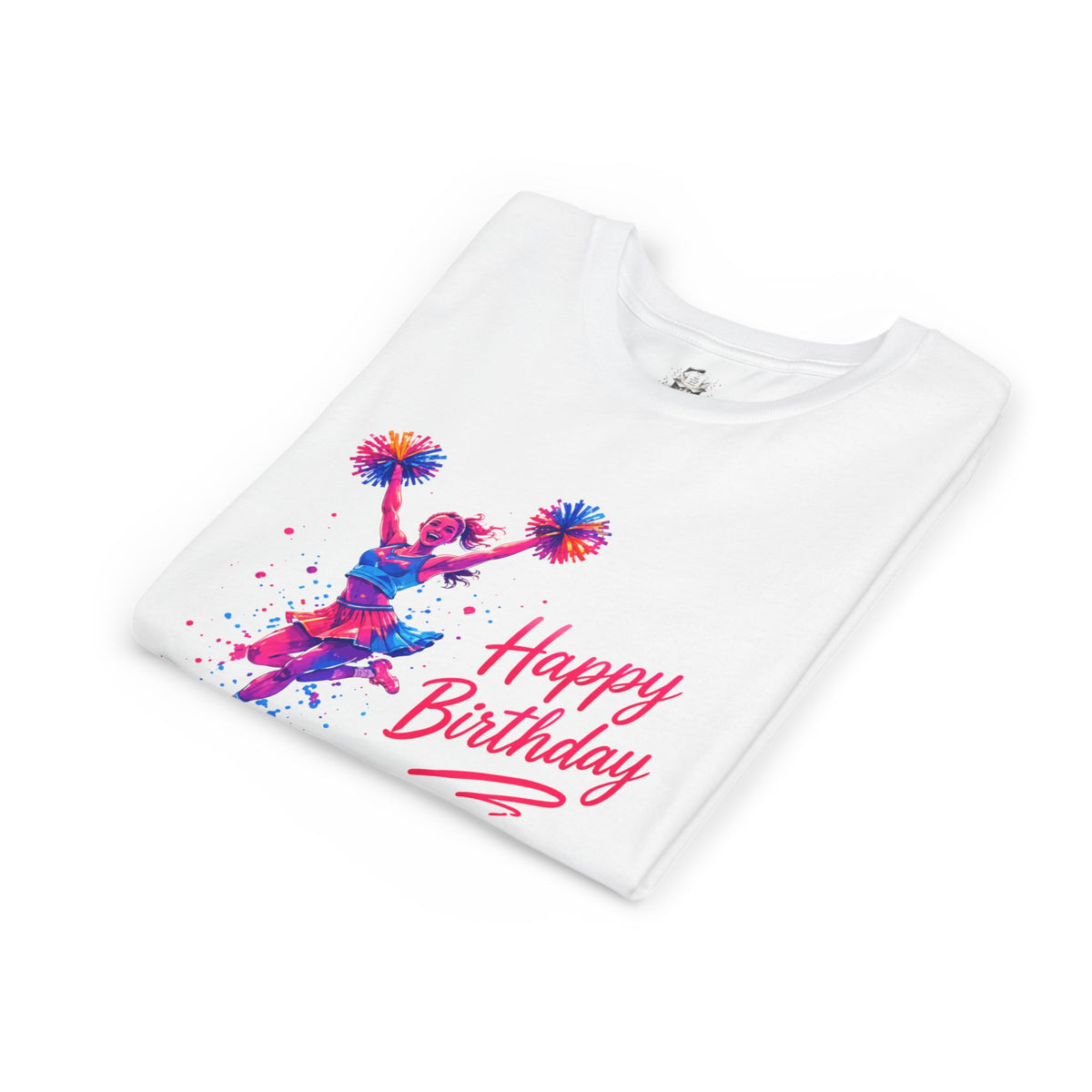 Youth Tee — Colorful Cheerleader 'Happy Birthday' Graphic