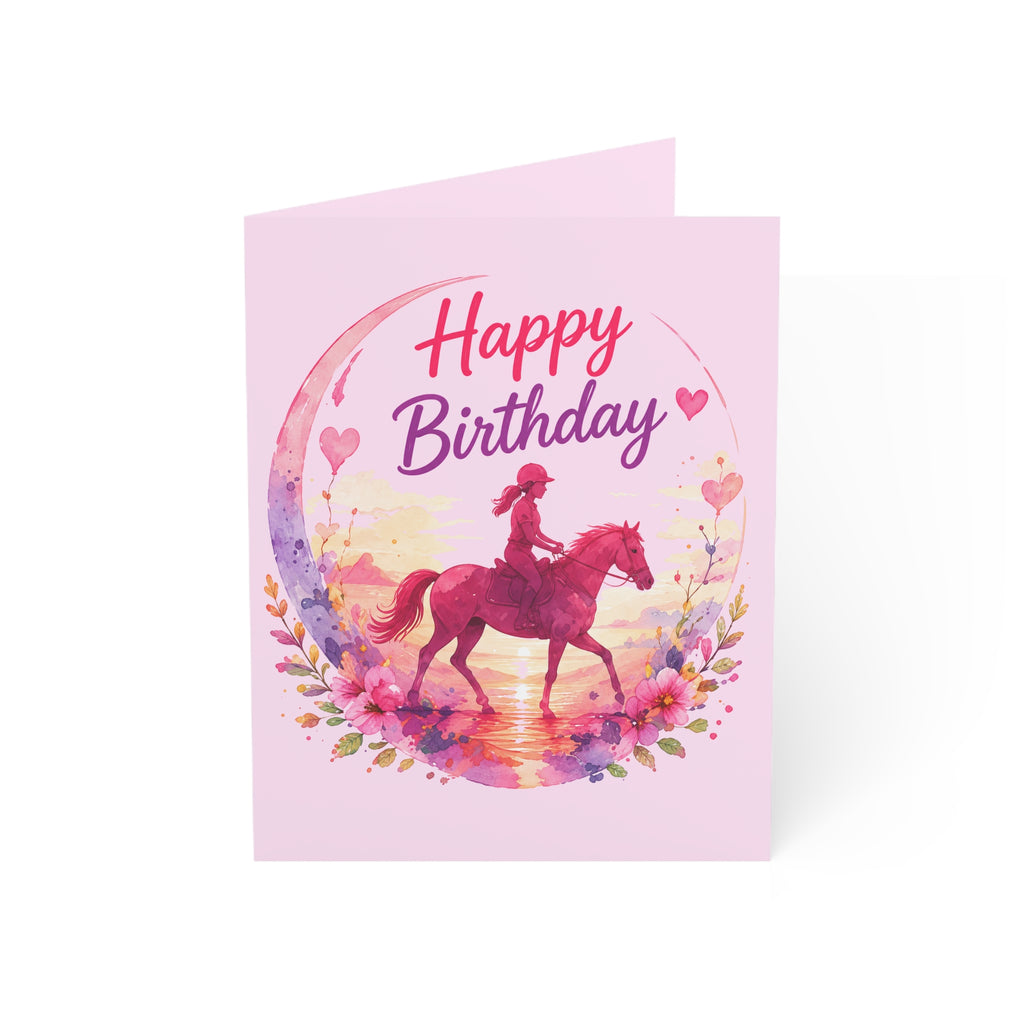 Happy Birthday Horse Greeting Card — Pink Equestrian Birthday Card for Girls