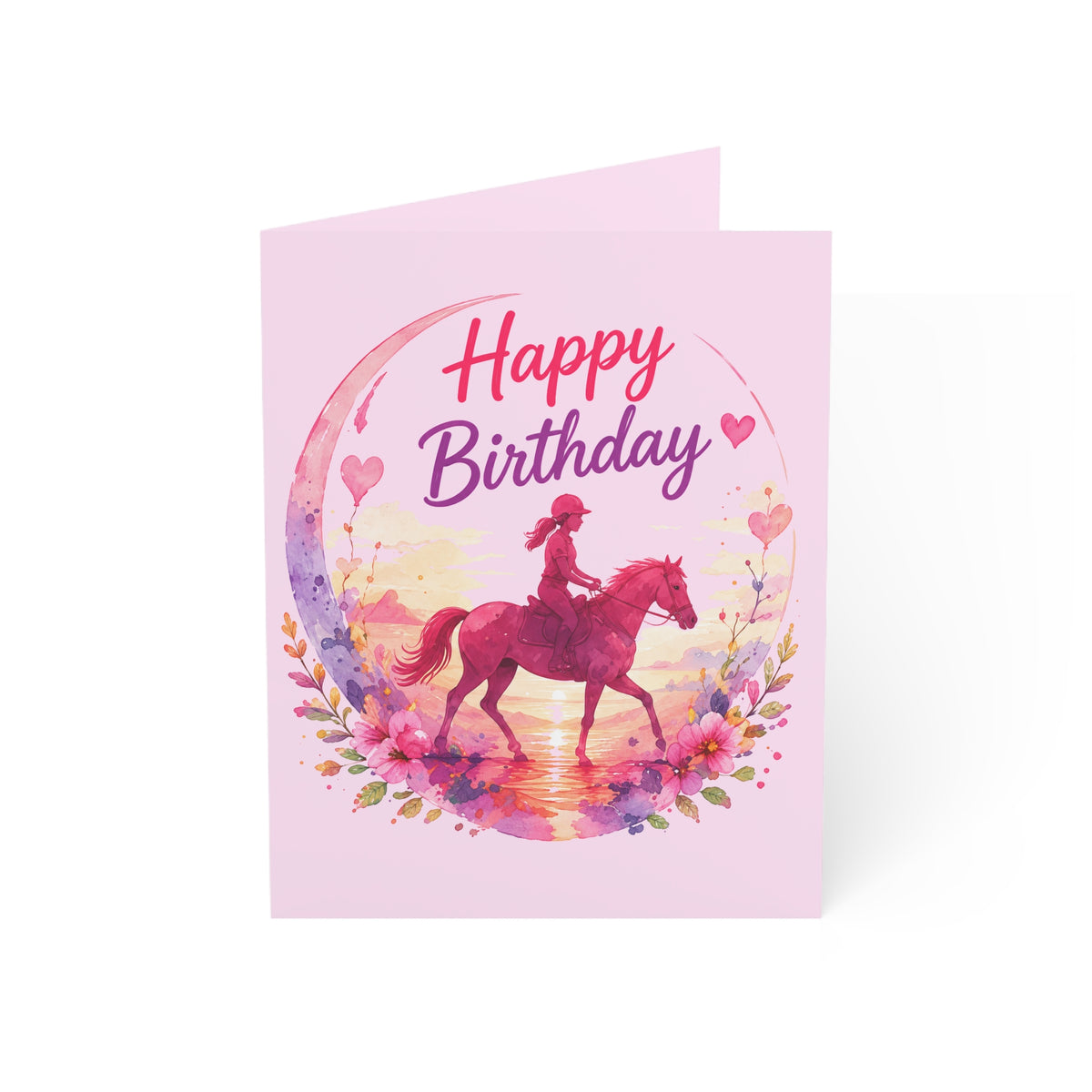 Happy Birthday Horse Greeting Card — Pink Equestrian Birthday Card for Girls