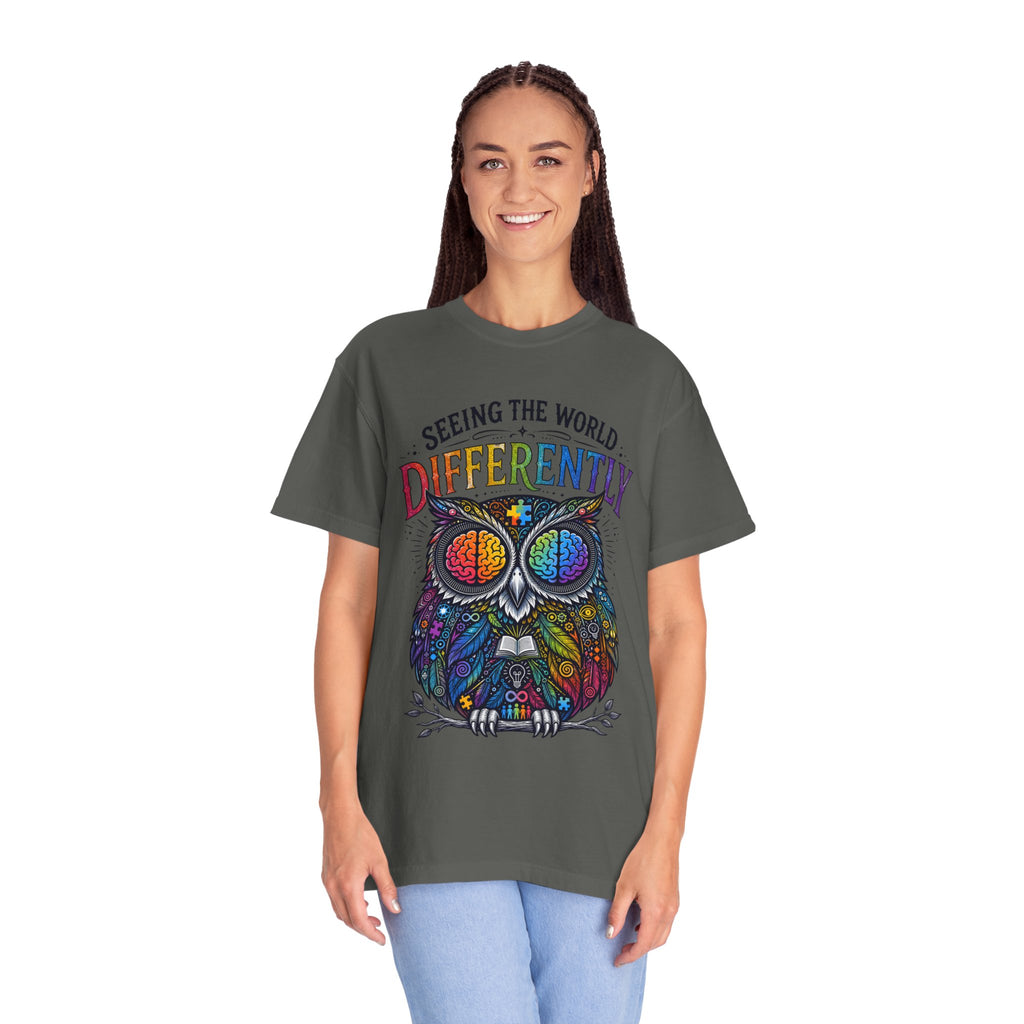 Seeing the World Differently Owl T-Shirt — Colorful Psychedelic Autism Awareness Tee