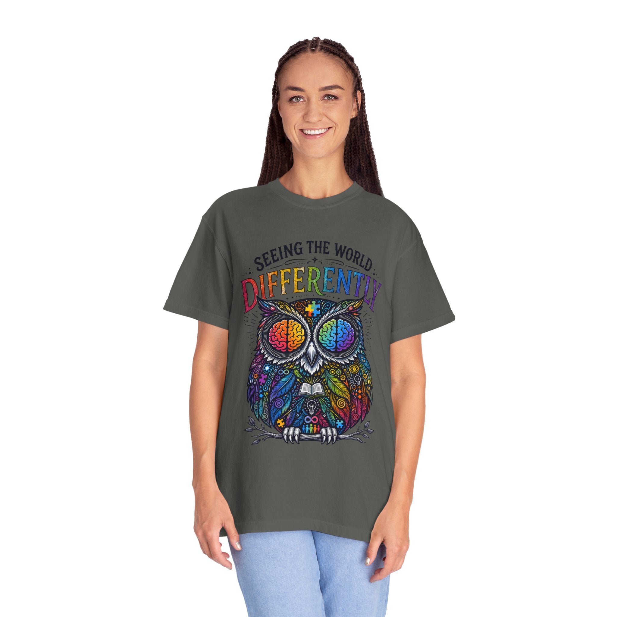 Seeing the World Differently Owl T-Shirt — Colorful Psychedelic Autism Awareness Tee