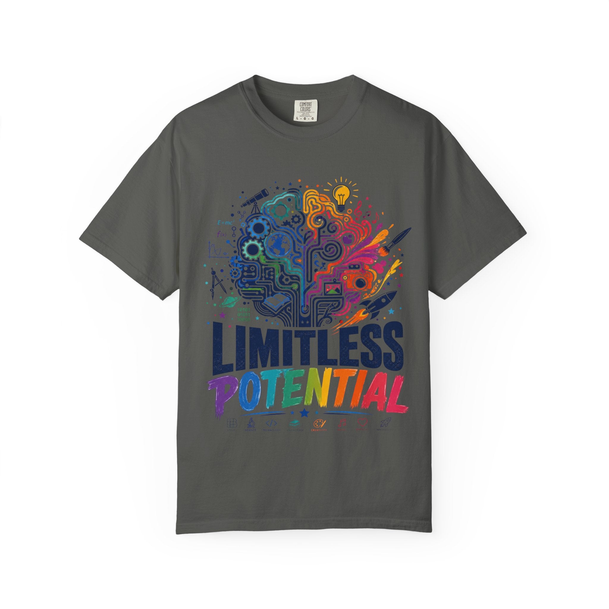 Limitless Potential T-Shirt — Inspirational Brain & Rainbow Design