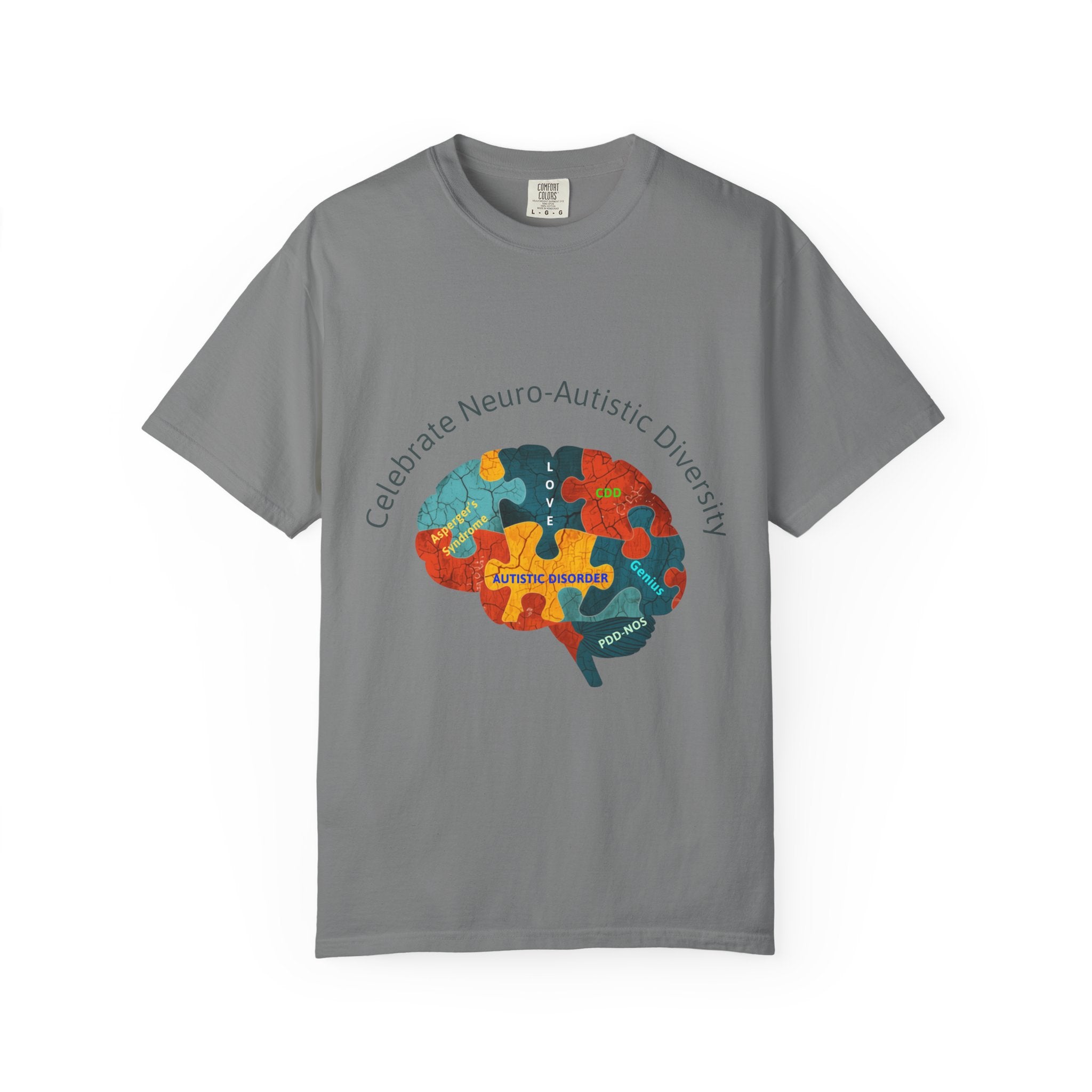 Autistic Neurodiversity Puzzle Brain T-Shirt — "Celebrate Neuro-Autistic Diversity"