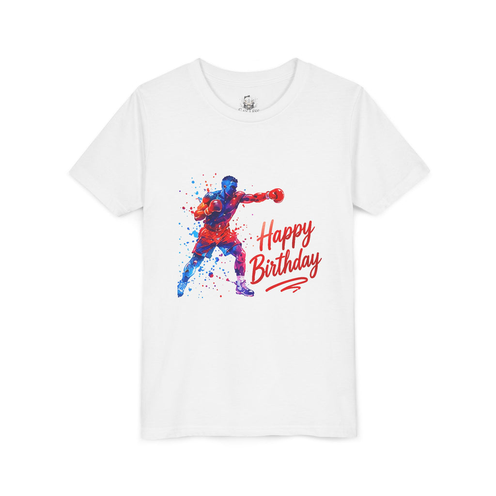 Boxer Silhouette Youth Tee – 'Happy Birthday' Watercolor Kids Shirt