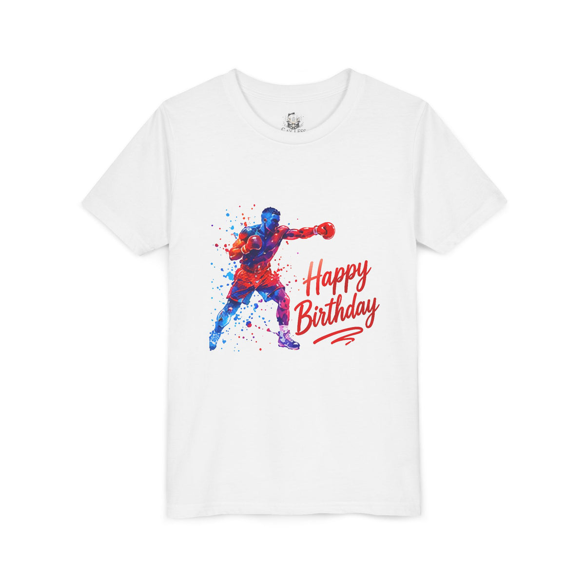 Boxer Silhouette Youth Tee – 'Happy Birthday' Watercolor Kids Shirt