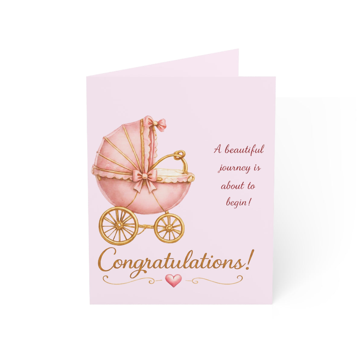 Baby Shower Congratulations Card — Pink Pram "Congratulations! A beautiful journey is about to begin" (1/10/30/50 pcs)