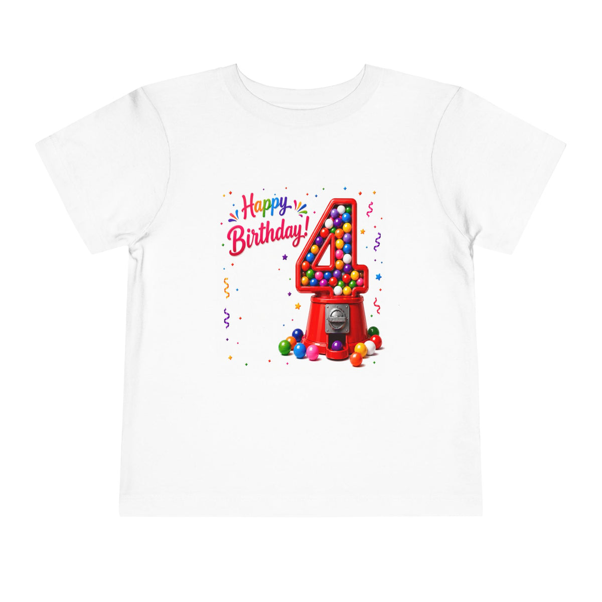 4th Birthday Toddler Tee – Happy Birthday Gumball Machine Number 4 Shirt