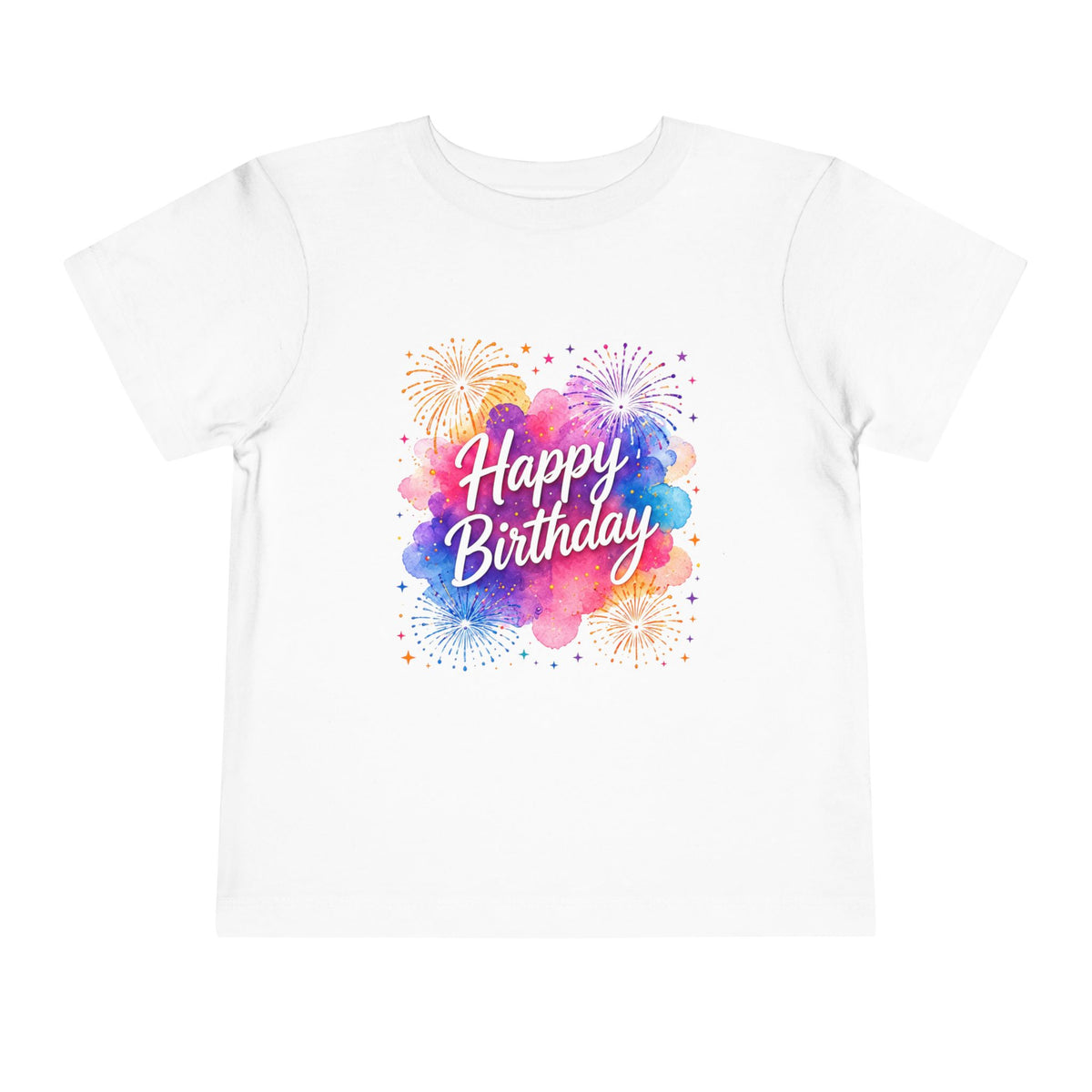 Happy Birthday Toddler Tee — Colorful Watercolor Fireworks Birthday Shirt