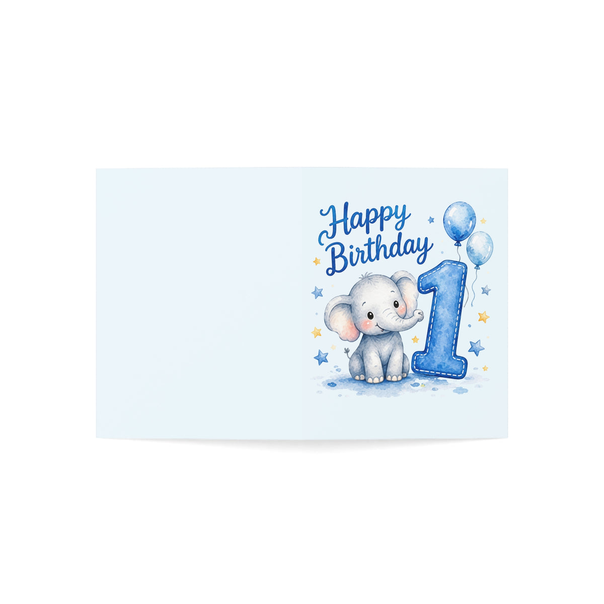 Baby 1st Birthday Greeting Card – Blue Elephant "Happy Birthday" (Single or Bulk Pack)