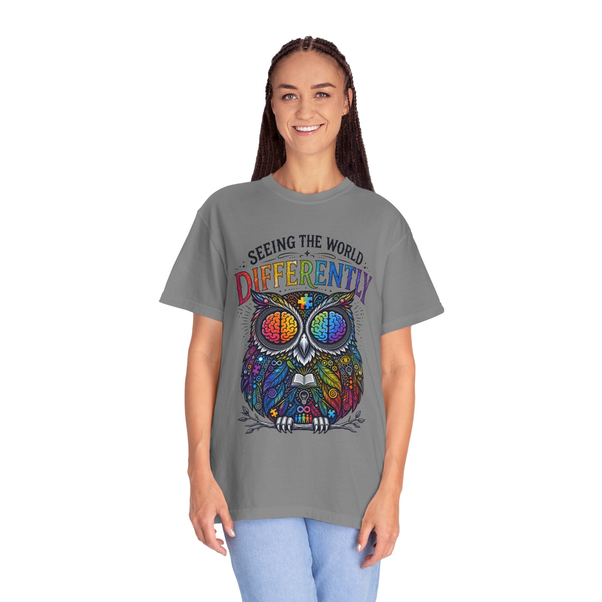 Seeing the World Differently Owl T-Shirt — Colorful Psychedelic Autism Awareness Tee