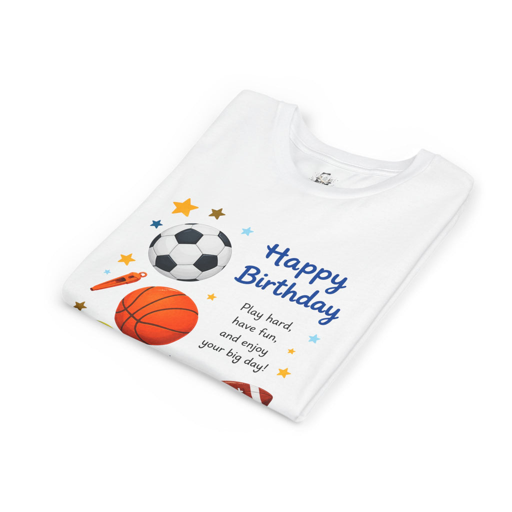 Youth Sports Birthday Tee – "Happy Birthday" Kids Athletic Party Shirt