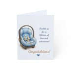 Greeting Card – "Buckle up for a lifetime of love and adventures!" New Baby Congratulations Card (Blue Car Seat)
