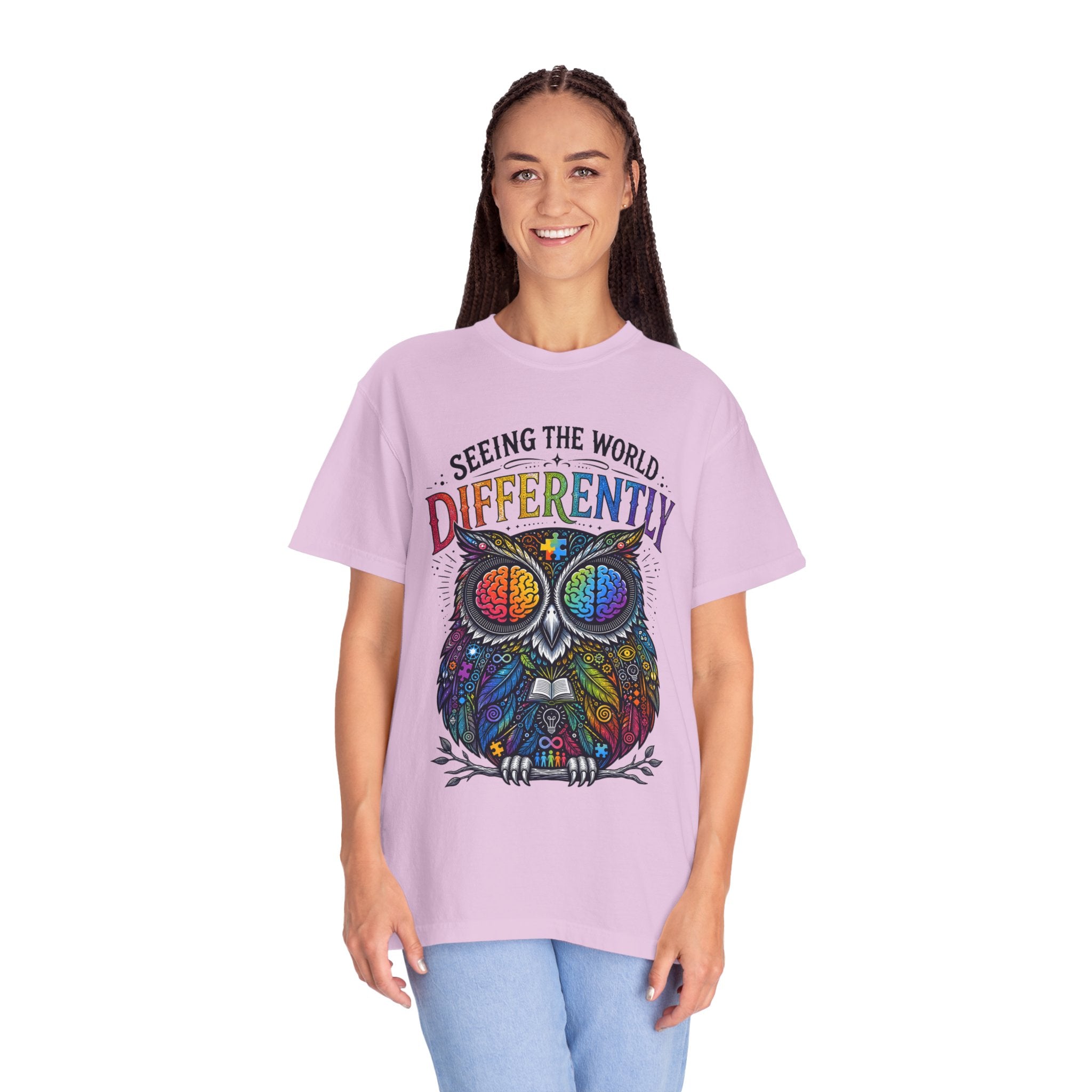 Seeing the World Differently Owl T-Shirt — Colorful Psychedelic Autism Awareness Tee