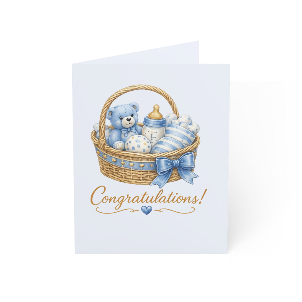 Baby Boy Congratulations Greeting Card — Newborn Baby Shower Card (Pack of 1, 10, 30, 50)