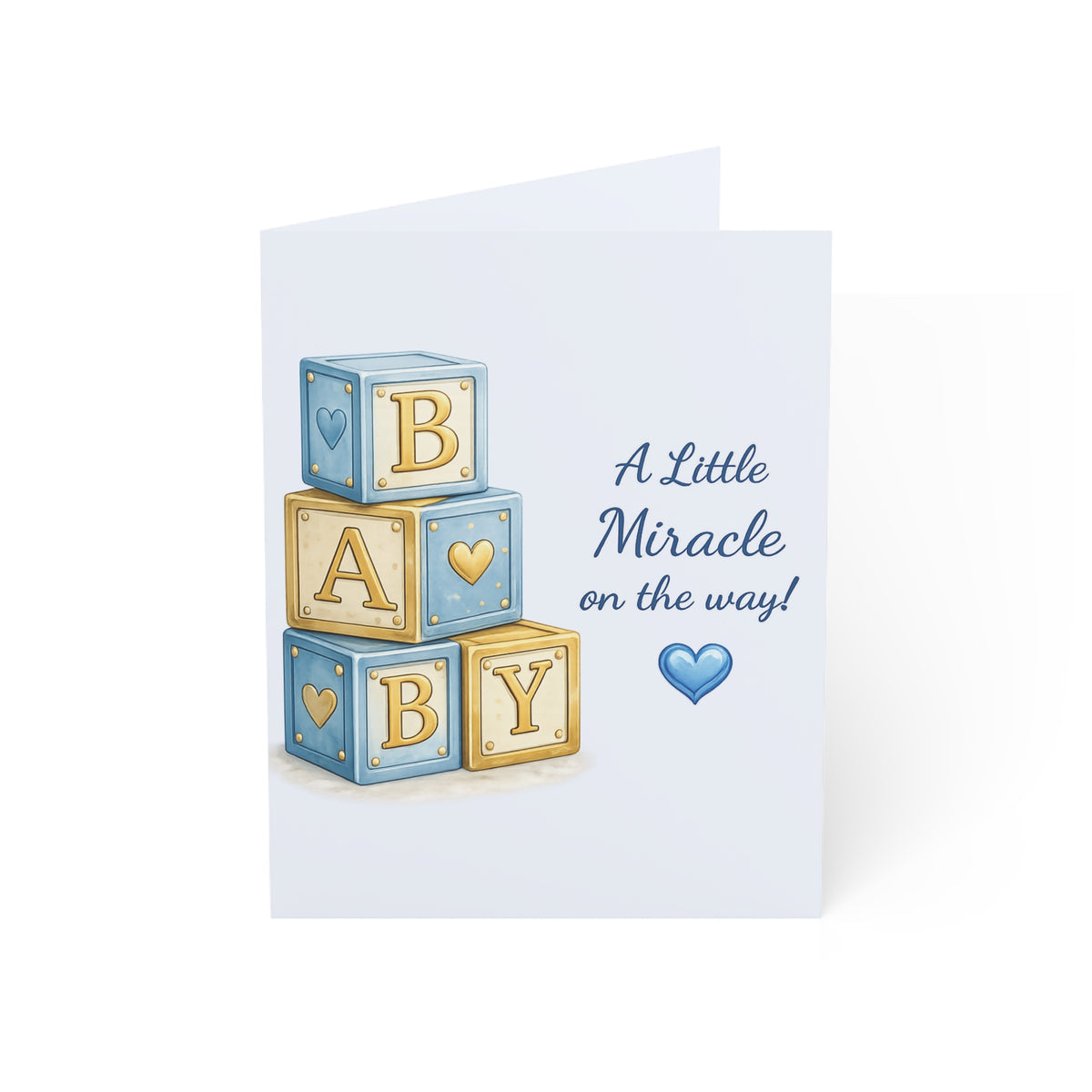 Baby Shower Greeting Card — "A Little Miracle on the Way" Blue Blocks (1/10/30/50 Pack)