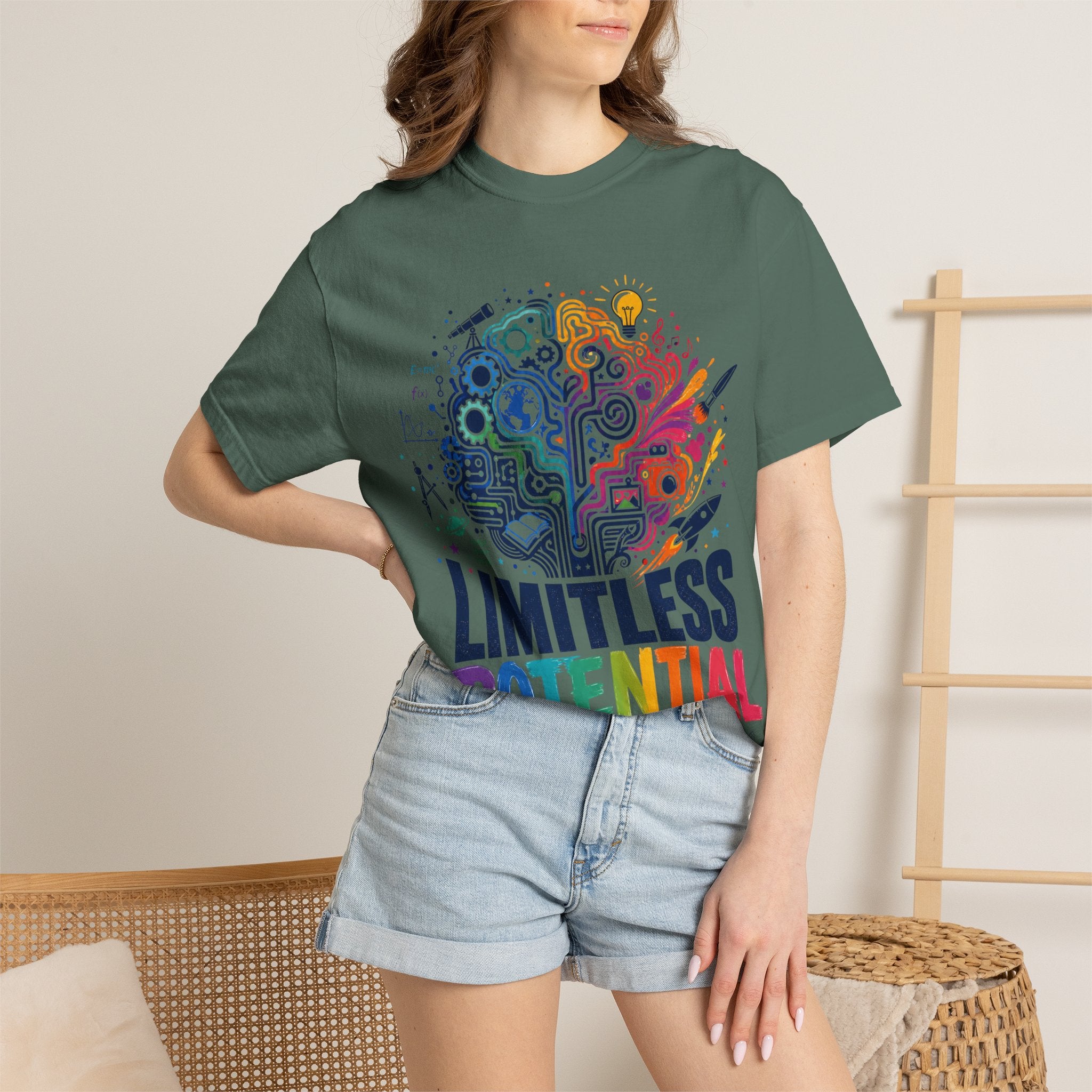 Limitless Potential T-Shirt — Inspirational Brain & Rainbow Design