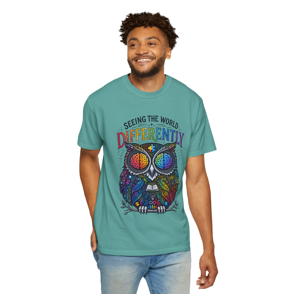 Seeing the World Differently Owl T-Shirt — Colorful Psychedelic Autism Awareness Tee