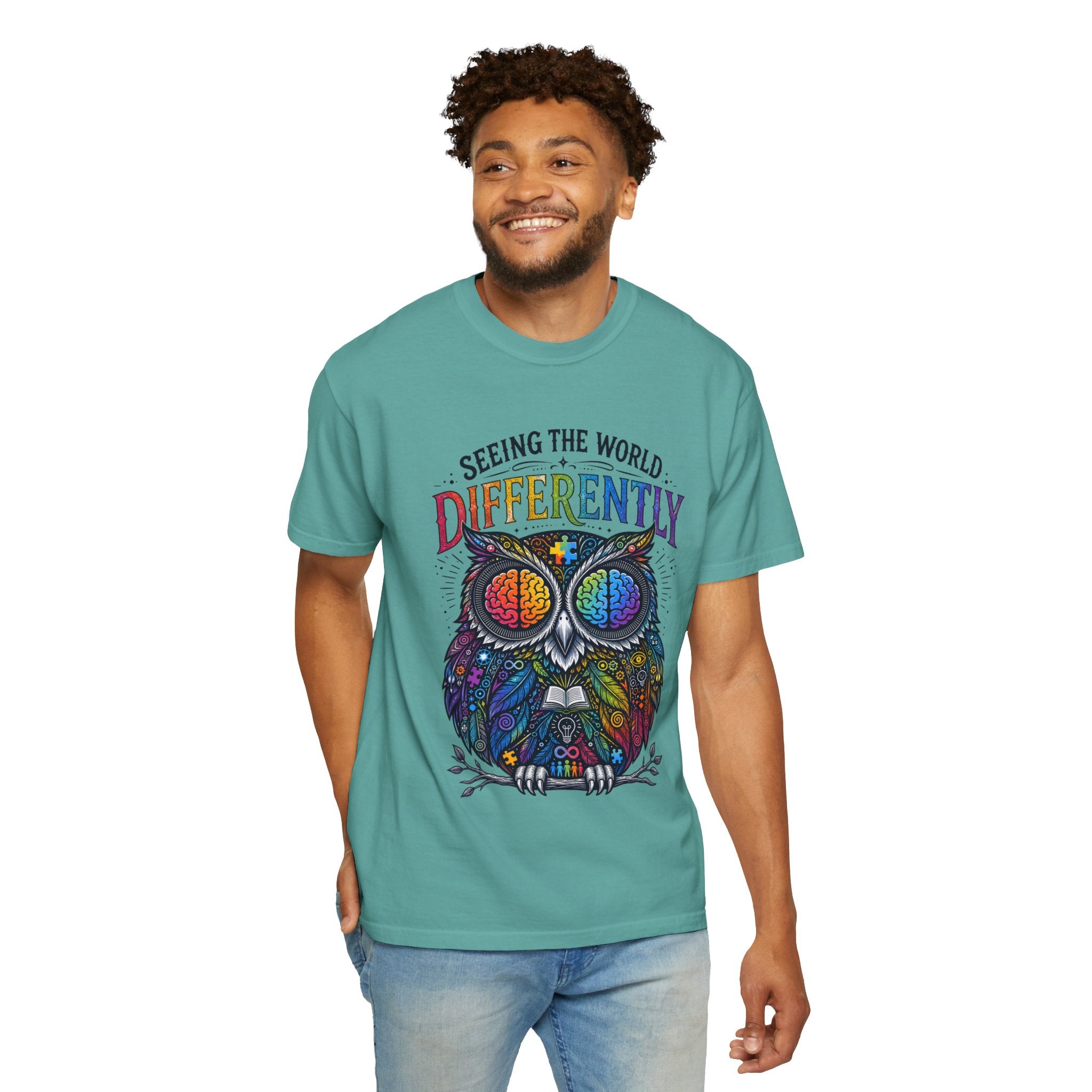 Seeing the World Differently Owl T-Shirt — Colorful Psychedelic Autism Awareness Tee