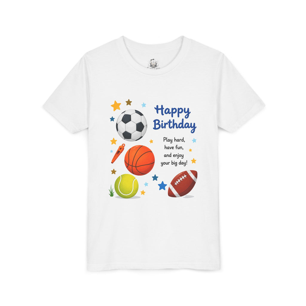 Youth Sports Birthday Tee – "Happy Birthday" Kids Athletic Party Shirt