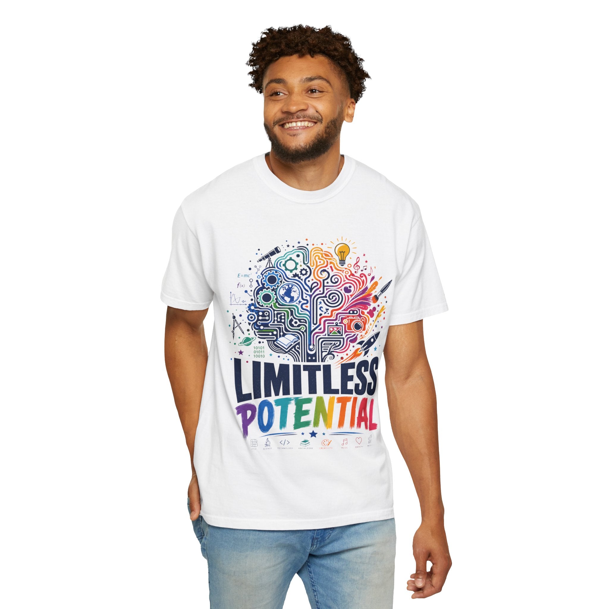 Limitless Potential T-Shirt — Inspirational Brain & Rainbow Design