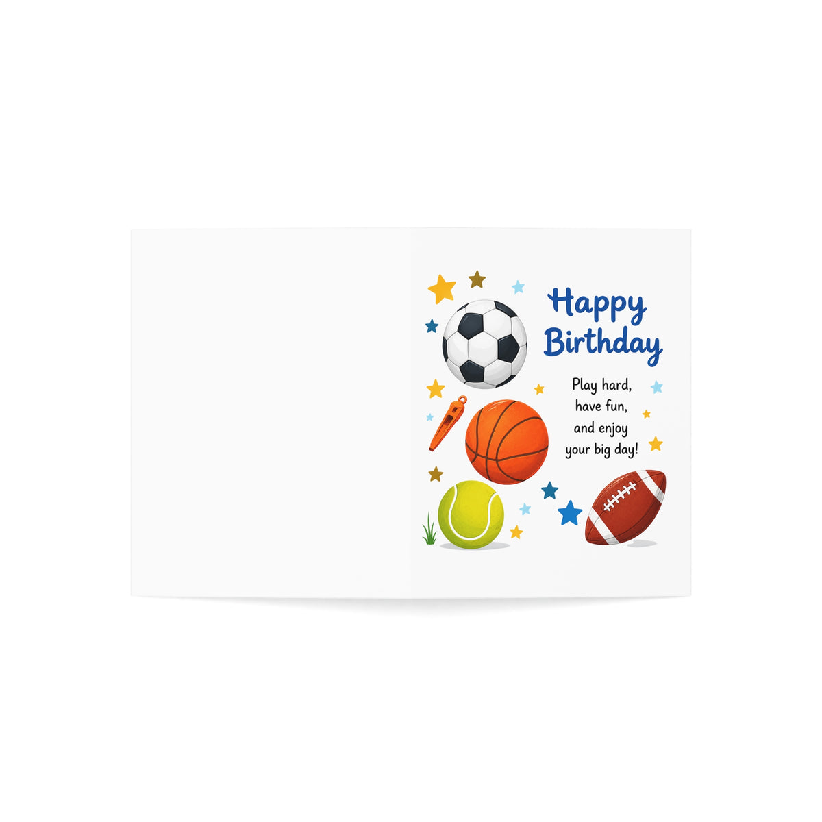 Sports Birthday Greeting Card — "Happy Birthday: Play hard, have fun, and enjoy your big day!" (1/10/30/50 pcs)