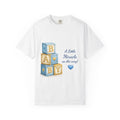 Baby Announcement T-Shirt — "A Little Miracle on the Way" Blue Blocks