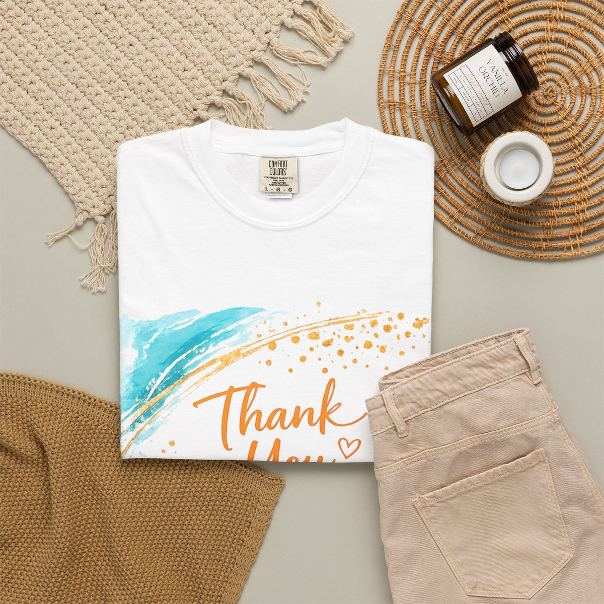 Thank You Wave T-Shirt — Watercolor Teal & Gold Appreciation Tee
