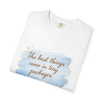 T-Shirt — "The best things come in tiny packages. Congratulations!" New Baby Announcement Tee