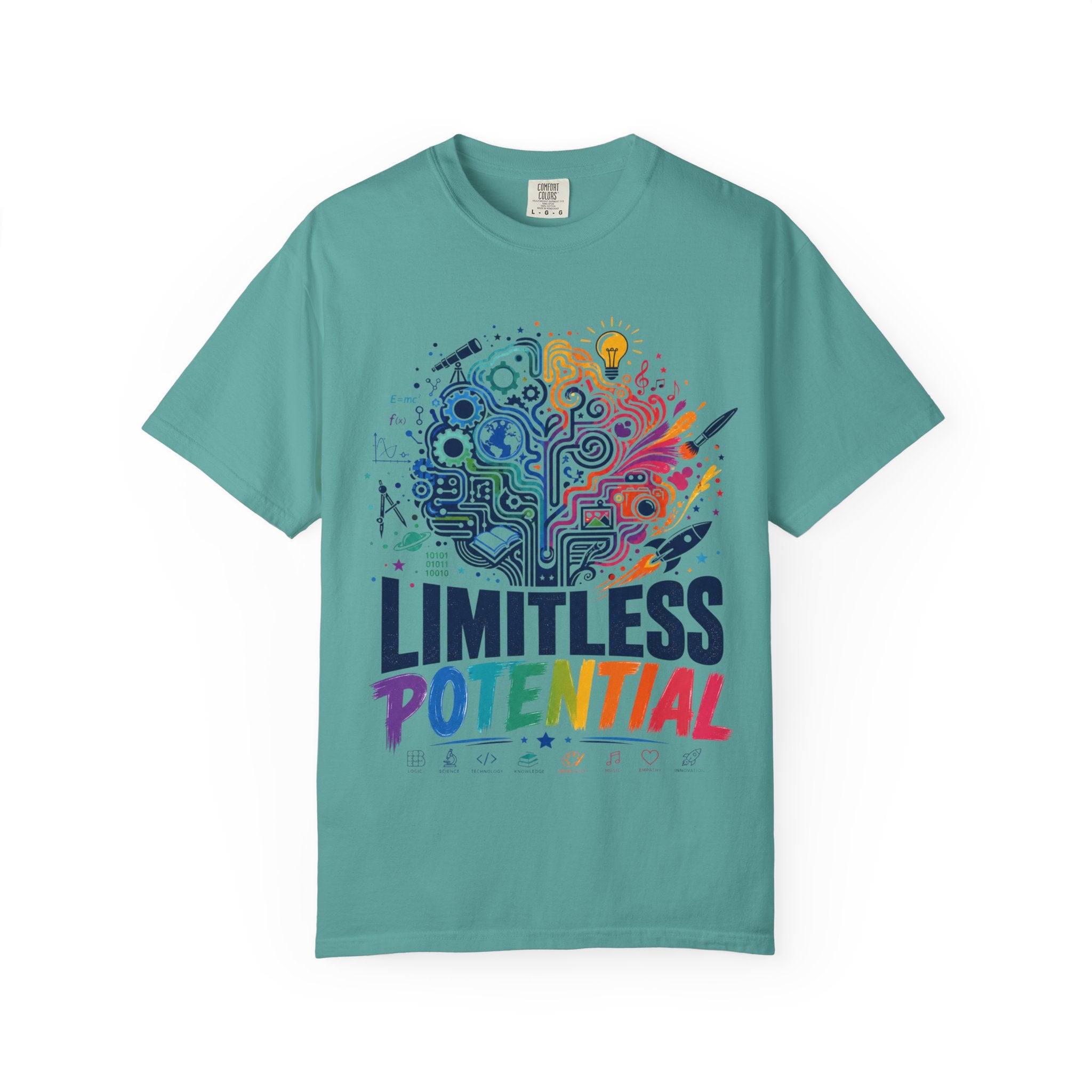 Limitless Potential T-Shirt — Inspirational Brain & Rainbow Design