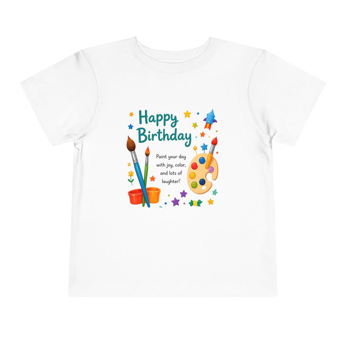 Happy Birthday Artist Toddler Tee – Paint Palette & Brushes Birthday Shirt