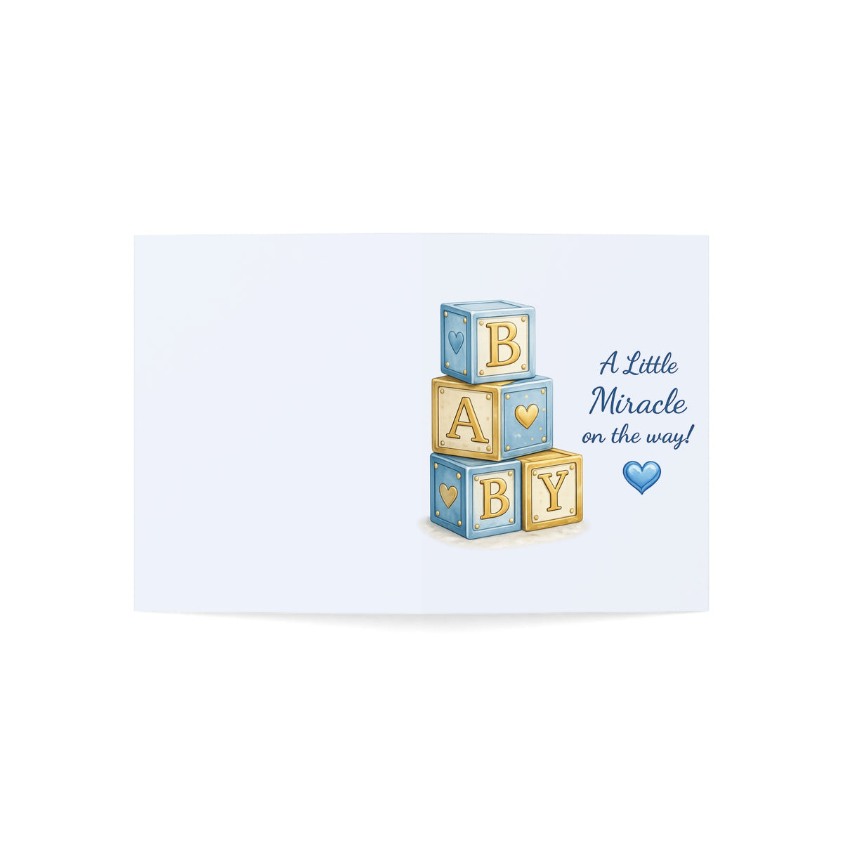 Baby Shower Greeting Card — "A Little Miracle on the Way" Blue Blocks (1/10/30/50 Pack)