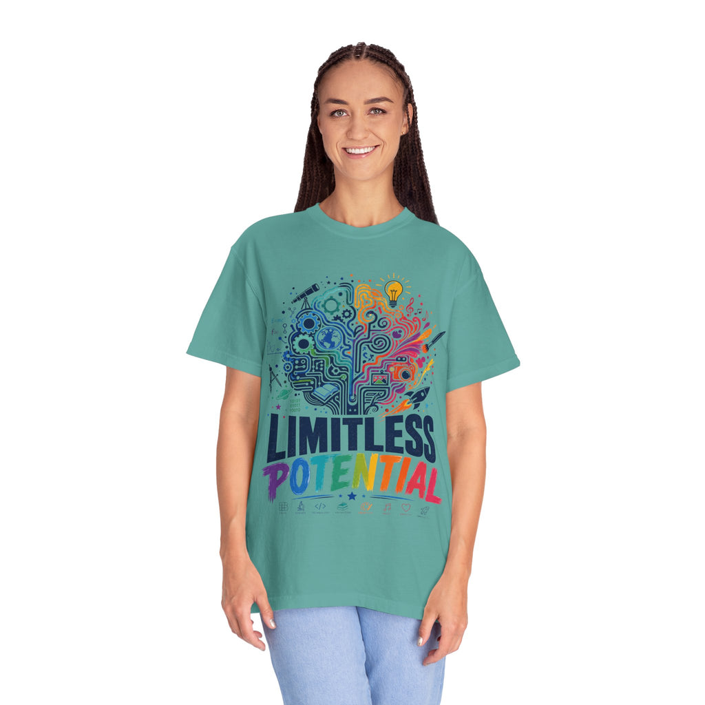 Limitless Potential T-Shirt — Inspirational Brain & Rainbow Design