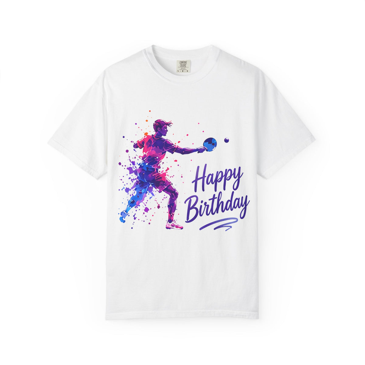 Birthday Table Tennis Adult T-Shirt — Watercolor Player Happy Birthday Graphic Tee