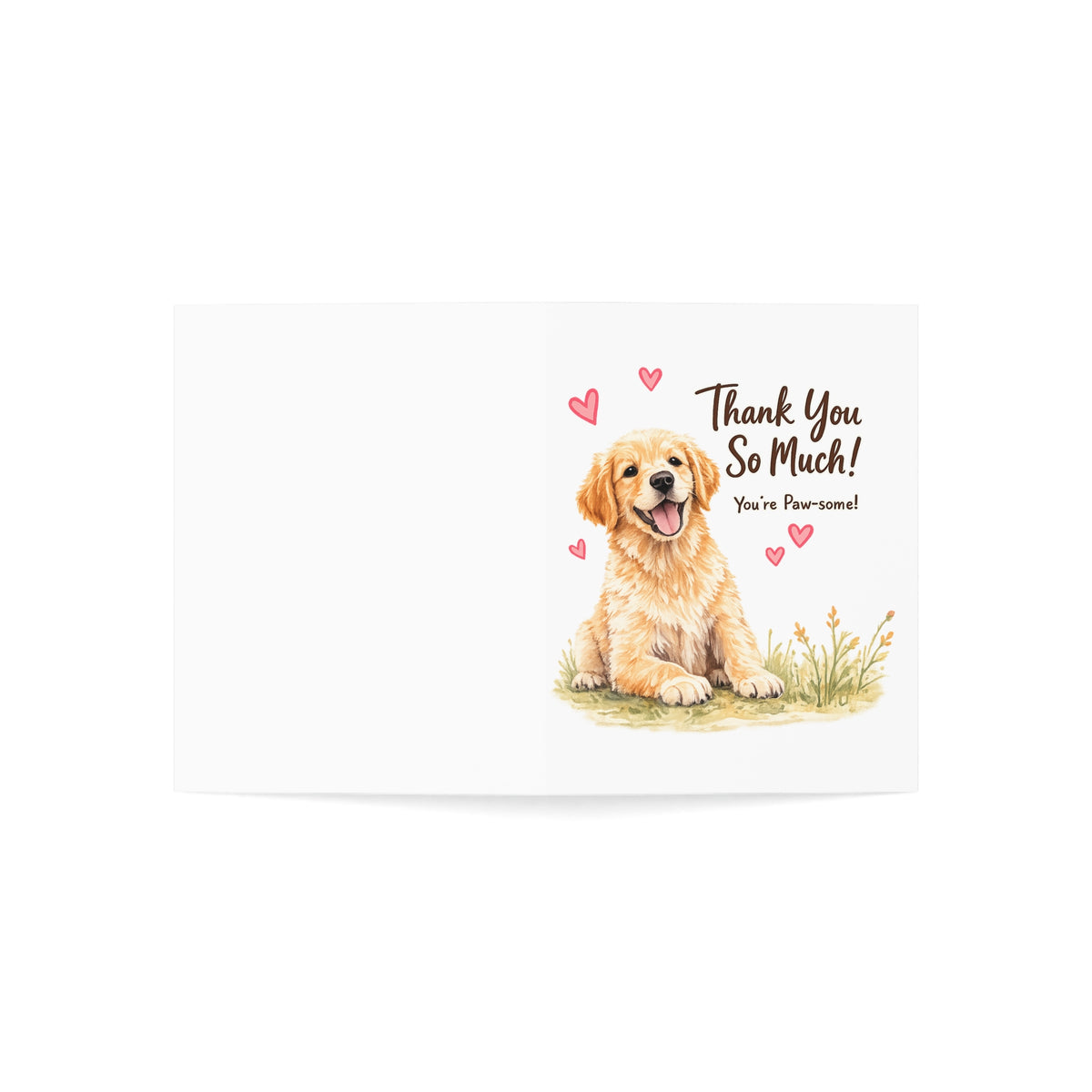 Thank You Card — "Thank You So Much! You're Paw-some" Cute Golden Retriever Greeting Card (Pack of 1/10/30/50)