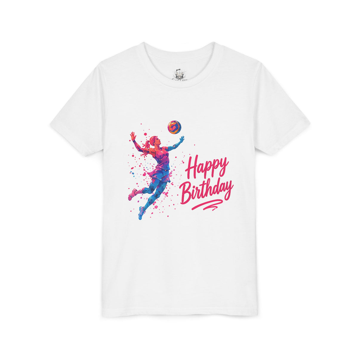 Youth Volleyball Birthday Tee - Happy Birthday Color Splash