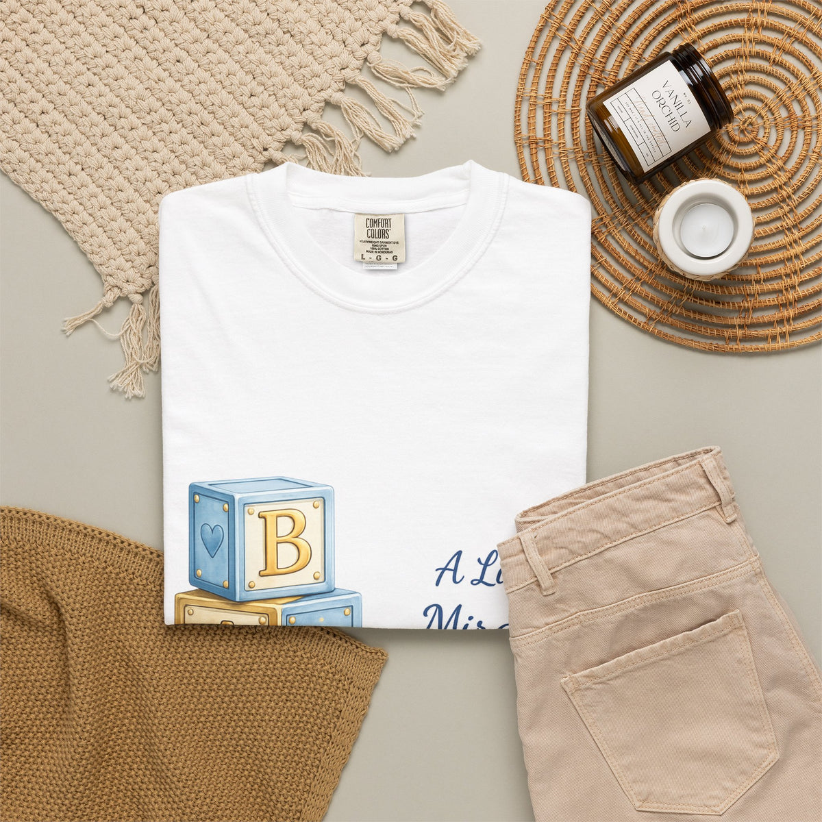 Baby Announcement T-Shirt — "A Little Miracle on the Way" Blue Blocks