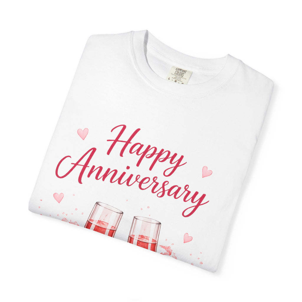 Anniversary Red Champagne T-Shirt — "Happy Anniversary" Romantic Toast Tee