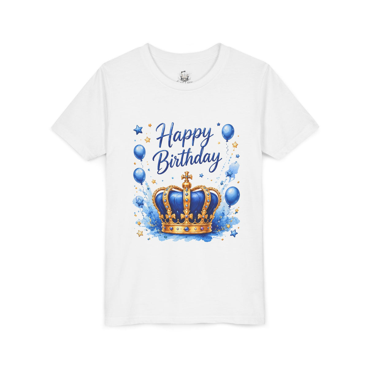 Happy Birthday Royal Crown Youth Tee – Blue Balloon Kids Birthday Shirt