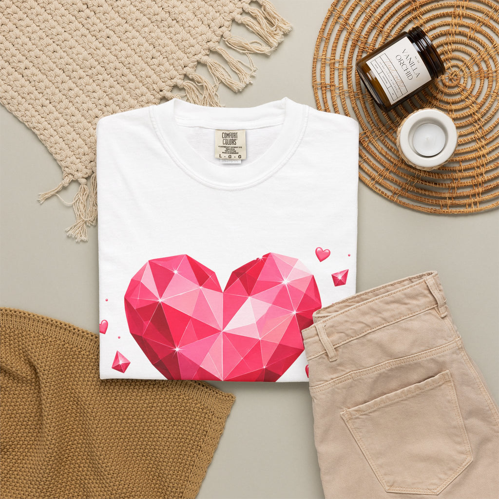 Anniversary Heart T-Shirt — Geometric Pink Heart "Happy Anniversary" Tee