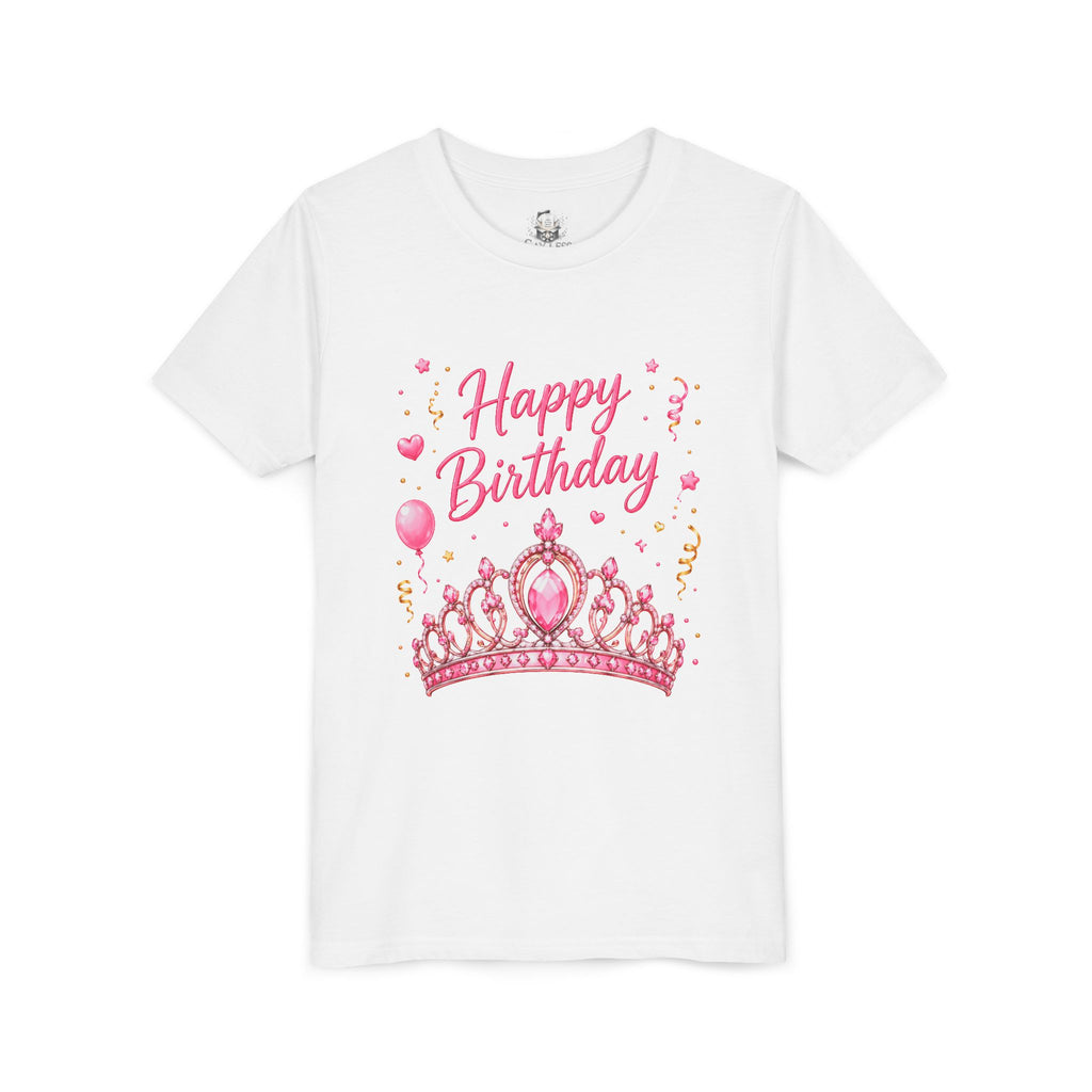 Happy Birthday Princess Youth Tee — Pink Tiara Birthday Shirt for Girls