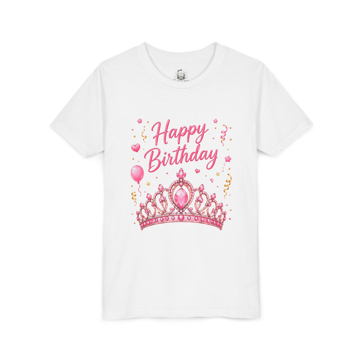 Happy Birthday Princess Youth Tee — Pink Tiara Birthday Shirt for Girls
