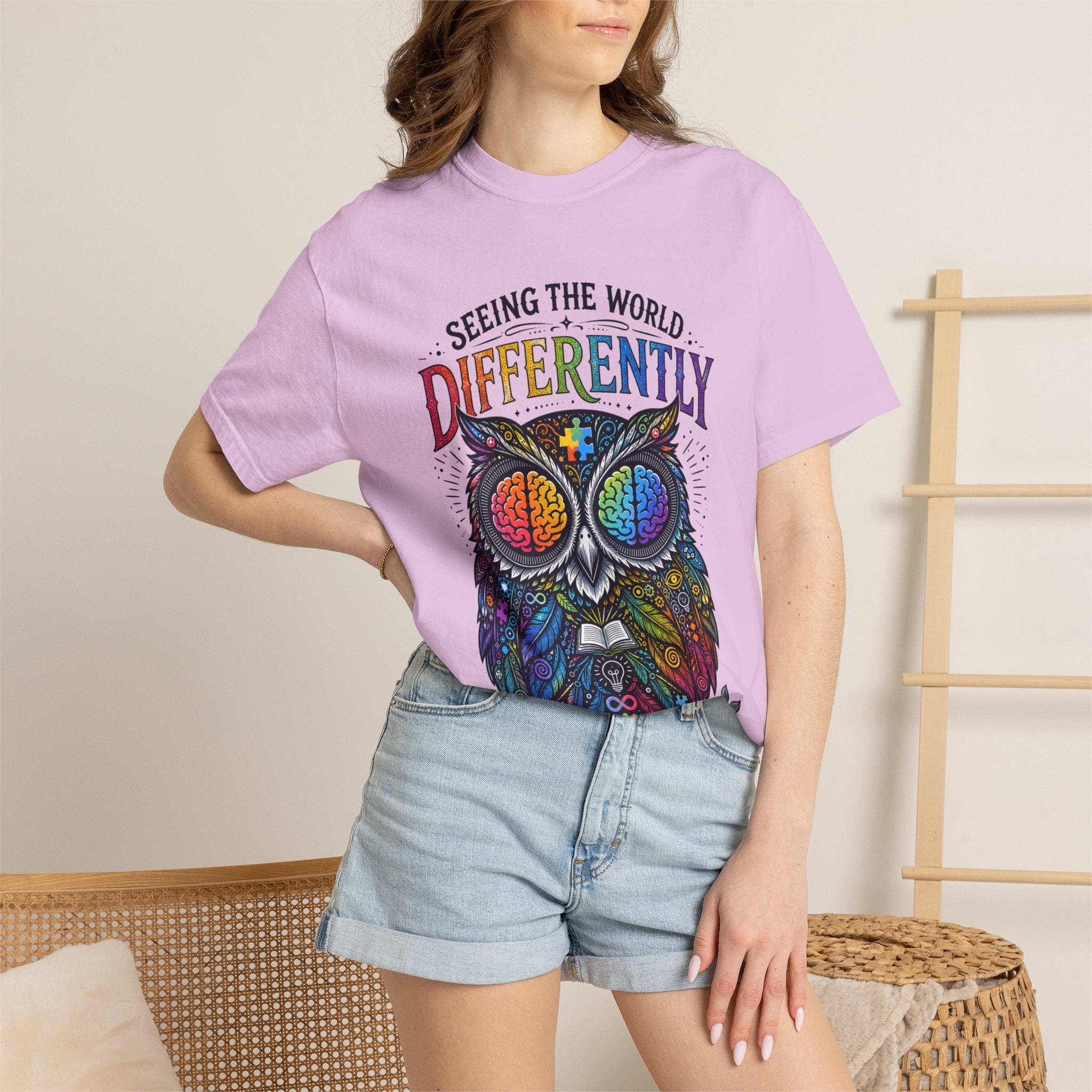 Seeing the World Differently Owl T-Shirt — Colorful Psychedelic Autism Awareness Tee