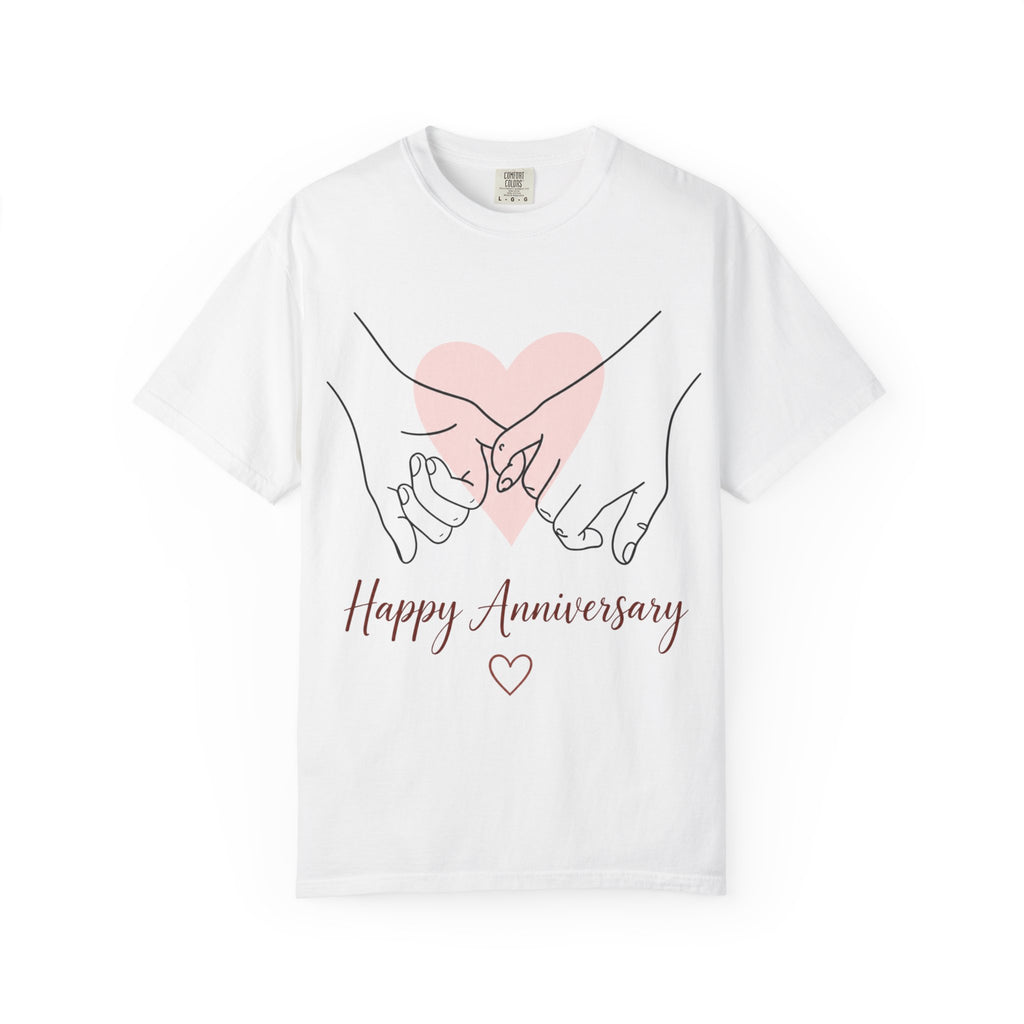 Anniversary Pink Heart T-Shirt — "Happy Anniversary" Couple Pinky Promise Tee