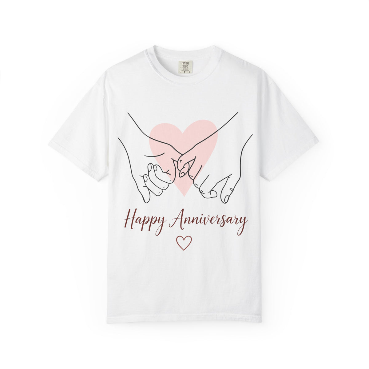 Anniversary Pink Heart T-Shirt — "Happy Anniversary" Couple Pinky Promise Tee