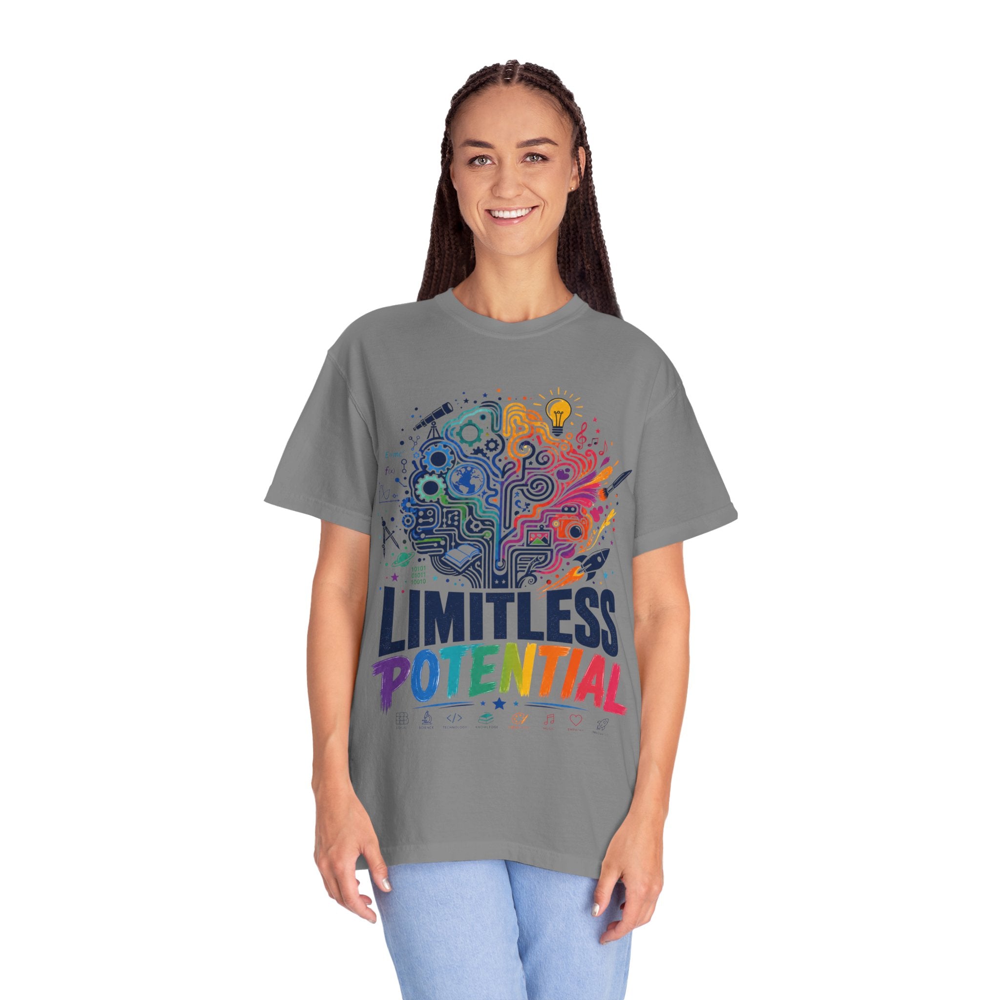 Limitless Potential T-Shirt — Inspirational Brain & Rainbow Design