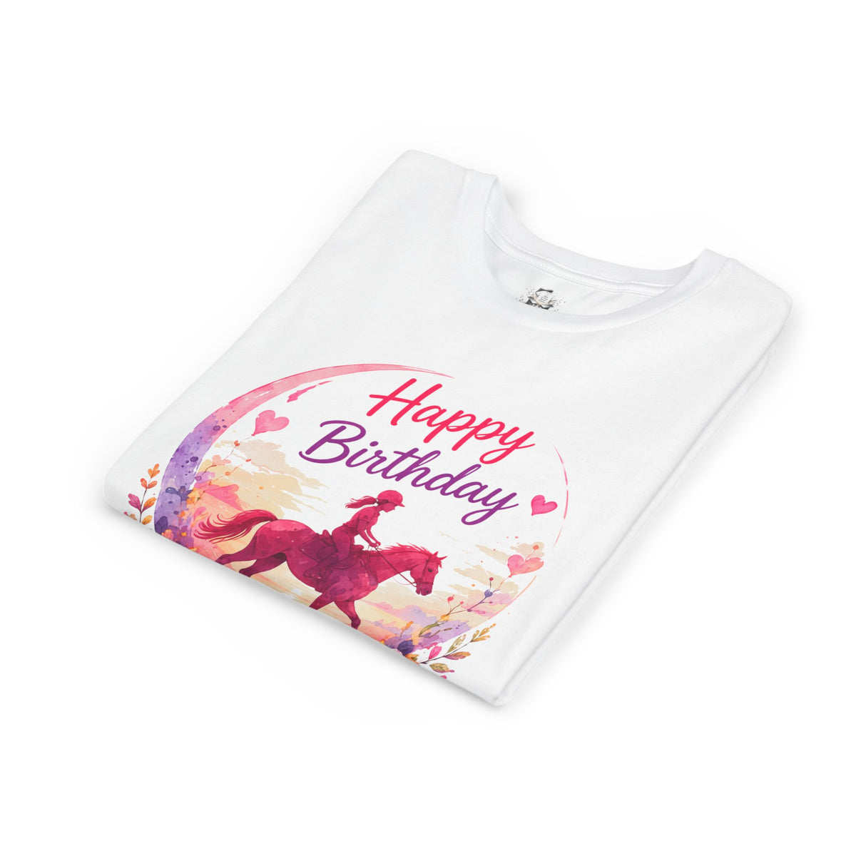 Youth Tee — 'Happy Birthday' Pink Horse Riding Watercolor